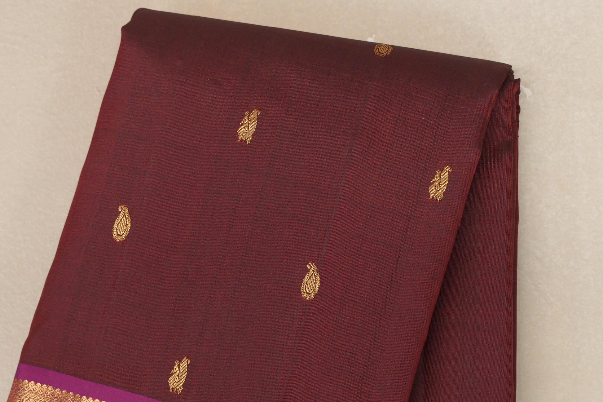 Burgundy Maroon with magenta borders Vintage Kanjivaram Silk Saree  body