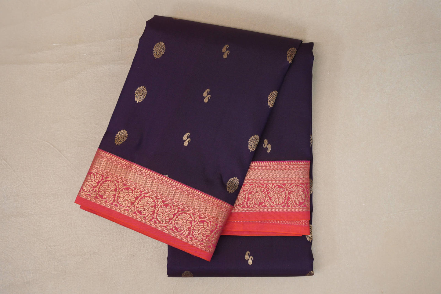 folded Deep Purple Soft Silk Saree