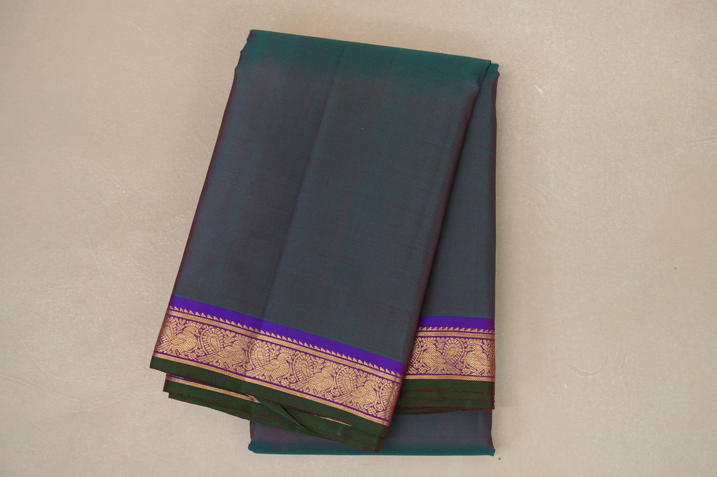 Peacock Green with purple border Vintage Kanjivaram Silk Saree  by Shreenivas Silks