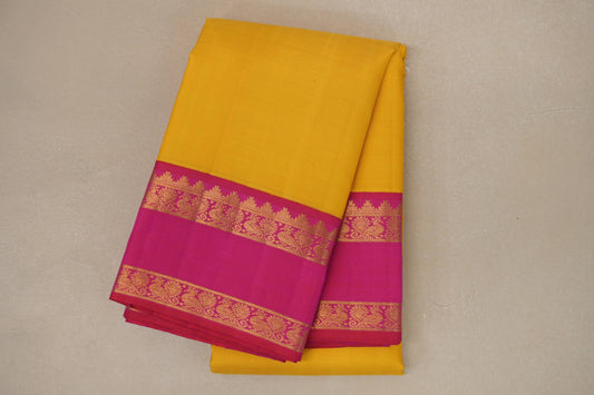 Yellow with Reddish pink border Vintage Kanjivaram Silk Saree 
