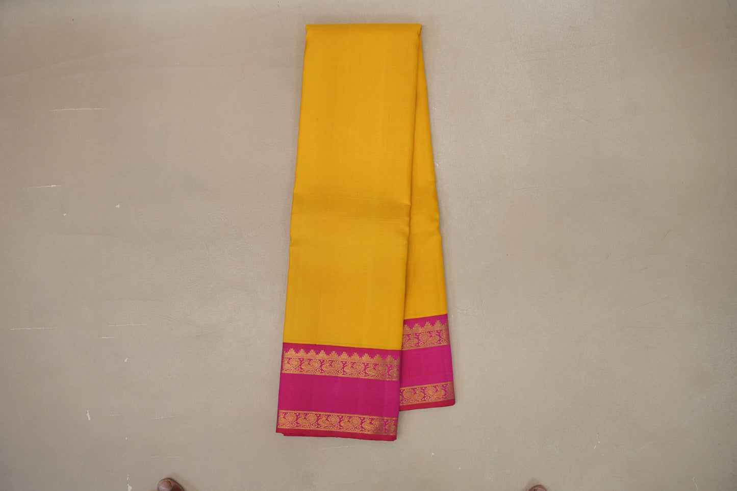Yellow with Reddish pink border Vintage Kanjivaram Silk Saree  by Shreenivas Silks PSSR018881