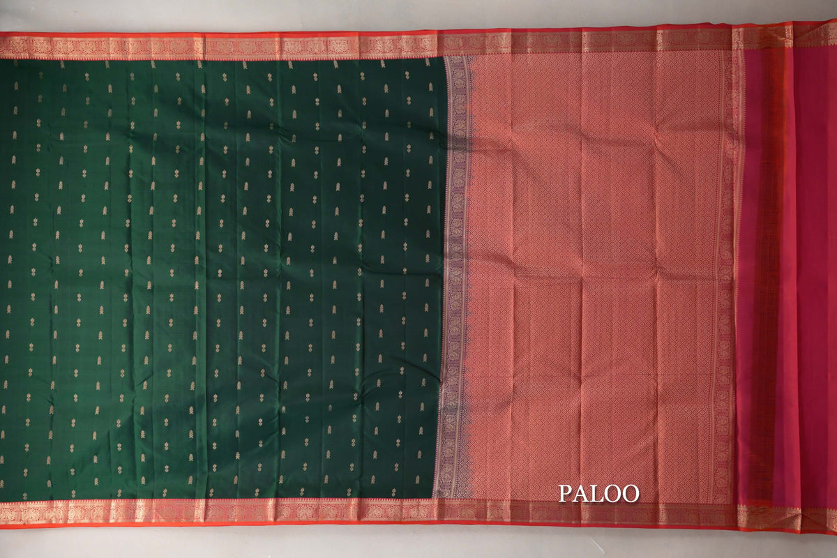 Deep Bottle Green Soft Silk Saree paloo