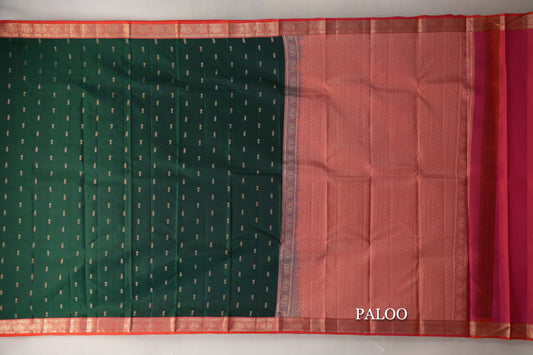 Deep Bottle Green Soft Silk Saree paloo