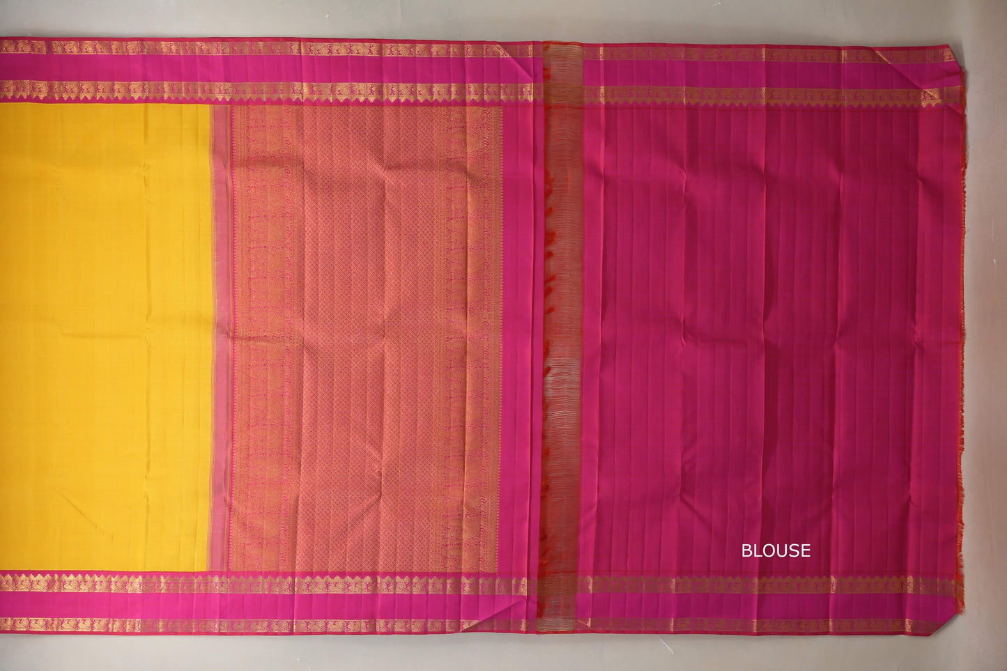 Yellow with Reddish pink border Vintage Kanjivaram Silk Saree blouse