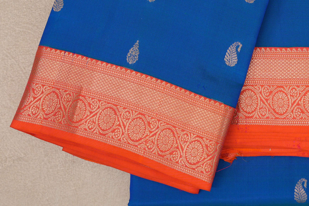 Peacock Blue Soft Silk Saree  border zoom
