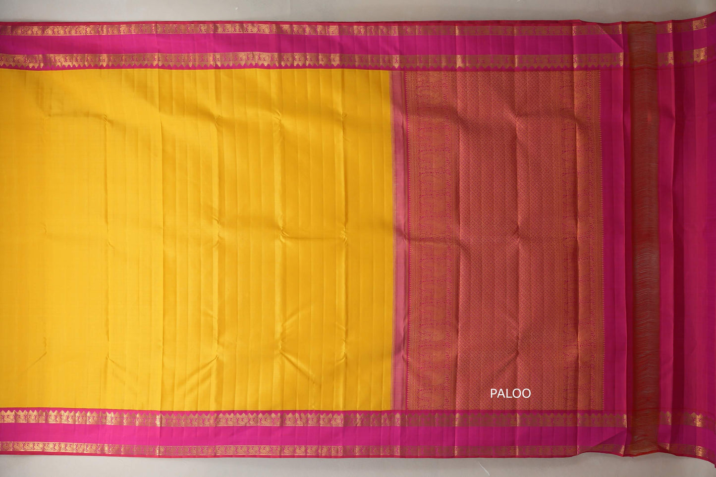 Yellow with Reddish pink border Vintage Kanjivaram Silk Saree  paloo