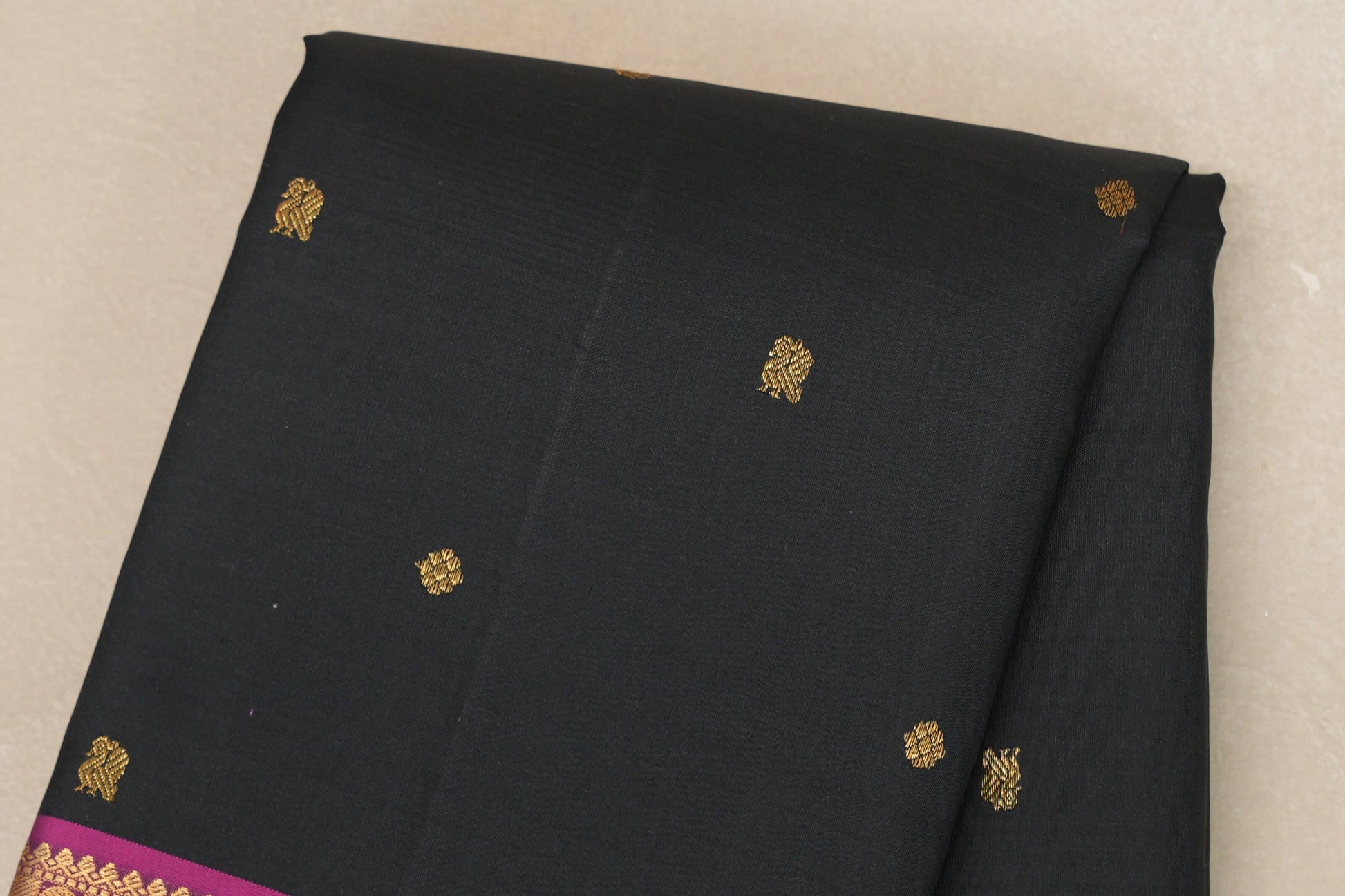 Black with Magenta border Vintage Kanjivaram Silk Saree body