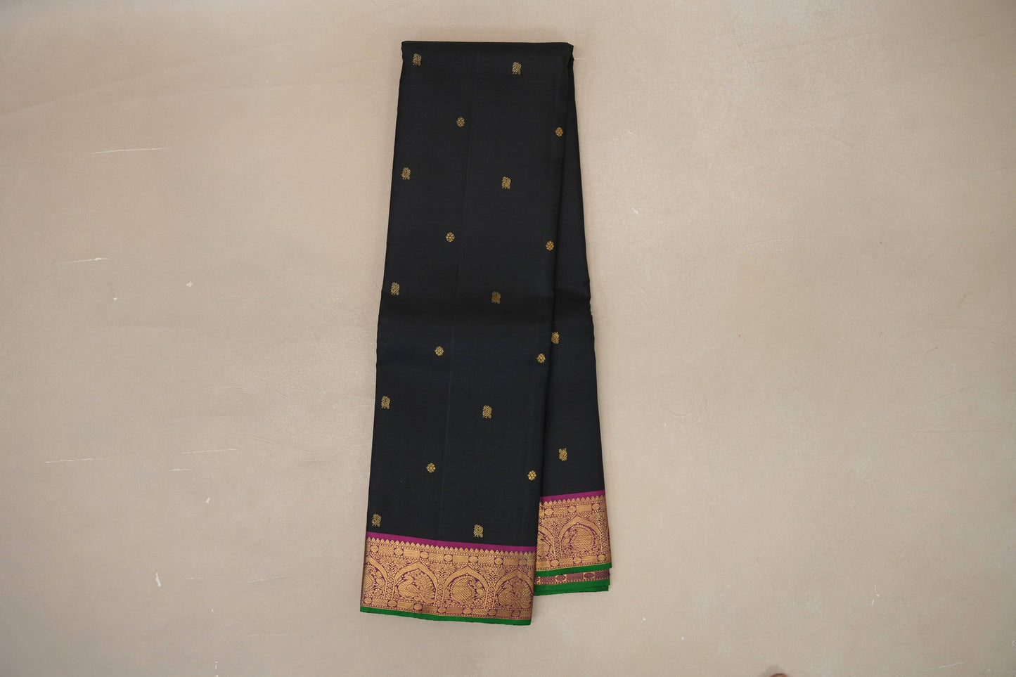 Black with Magenta border Vintage Kanjivaram Silk Saree by Shreenivas Silks PSSR018882