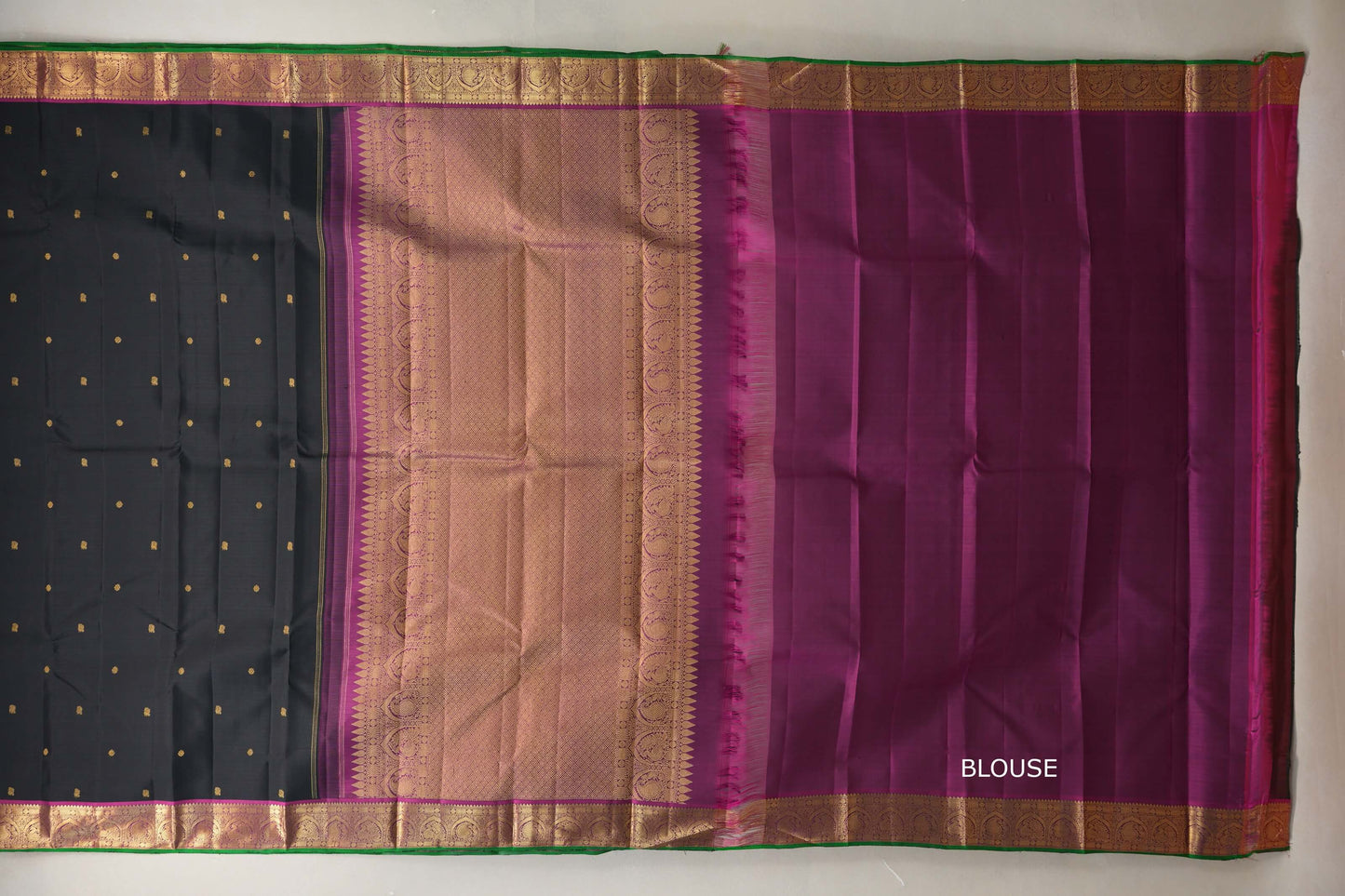 Black with Magenta border Vintage Kanjivaram Silk Saree blouse