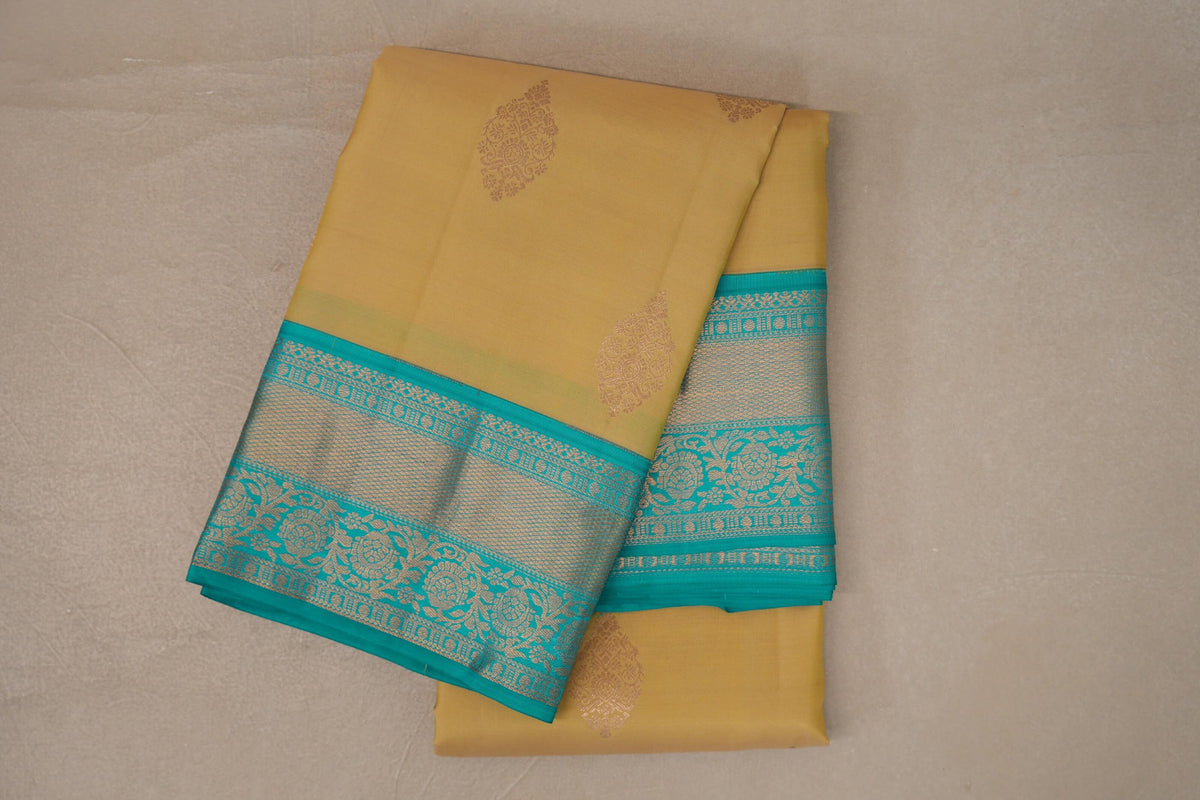 Folded Greenish Yellow Soft Silk Silk Saree