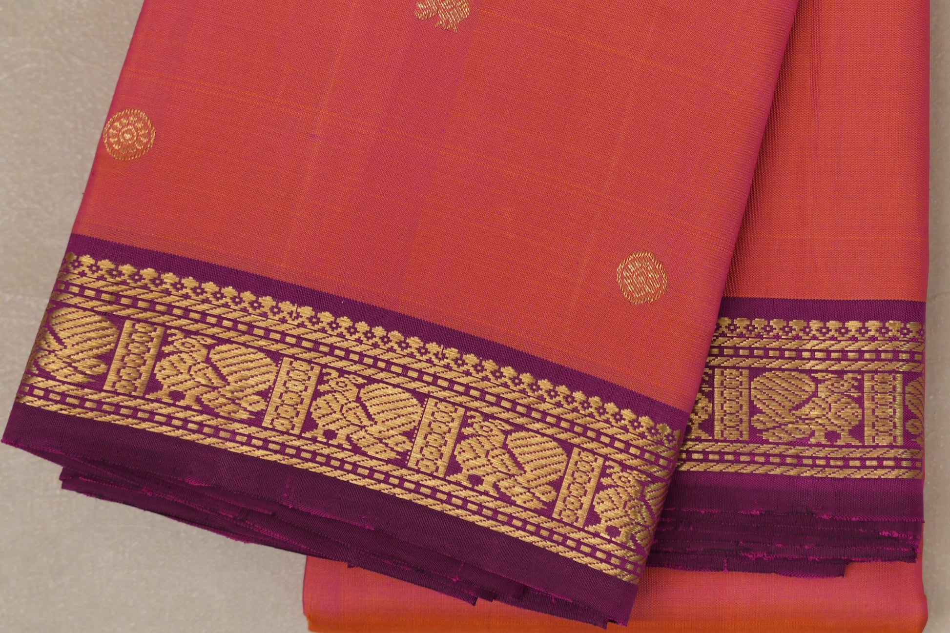 Orange with Pink Dual Tone with Magenta borders Vintage Kanjivaram Silk Saree border