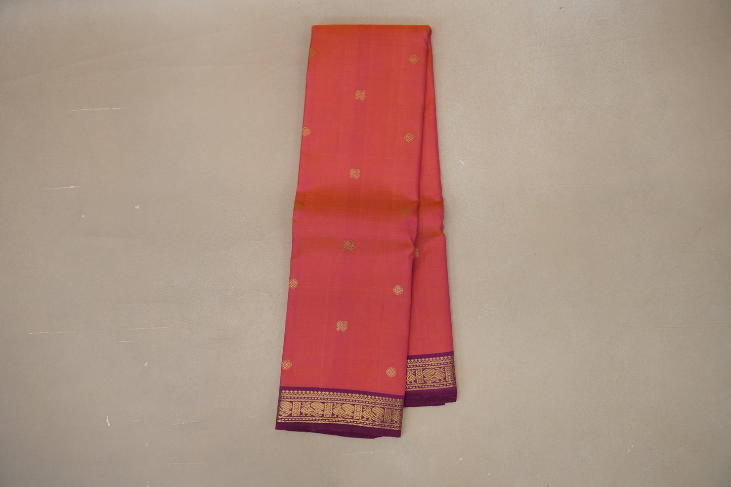 Orange with Pink Dual Tone with Magenta border Vintage Kanjivaram Silk Saree by Shreenivas Silks PSSR018883