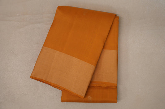 folded Mustard Orange Light Weight Kanchipuram Silk Saree