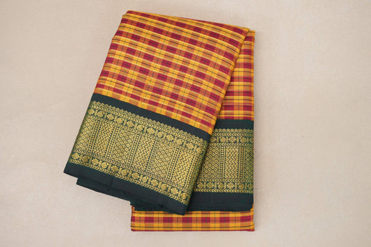 Multi Color with Bottle Green Borders Vintage Kanjivaram Silk Saree by Shreenivas Silks PSSR018884 - Parisera