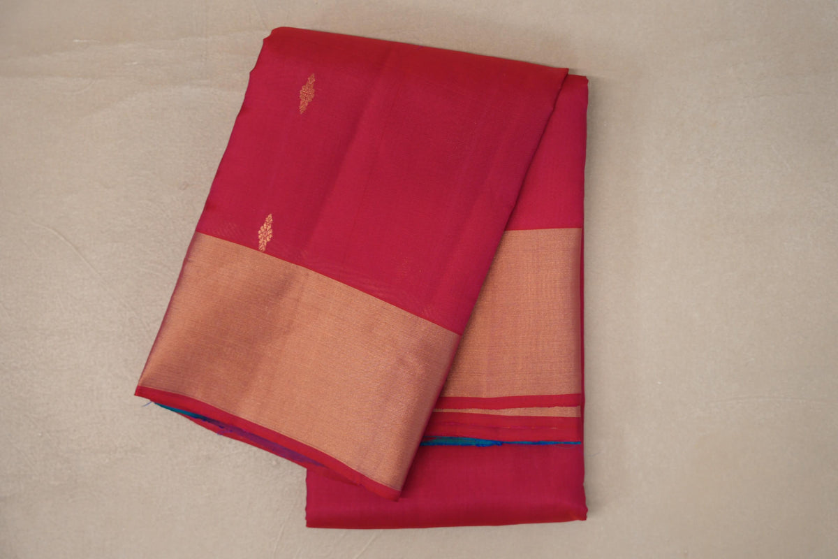 folded Rani Pink Light Weight Kanchipuram Silk Saree 