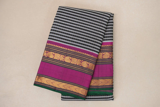 Multi Color with Magenta Borders Vintage Kanjivaram Silk Saree by Shreenivas Silks PSSR018885 - Parisera