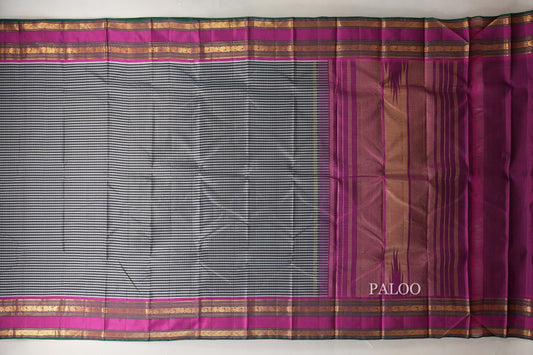 Multi Color with Magenta Borders Vintage Kanjivaram Silk Saree by Shreenivas Silks PSSR018885 - Parisera