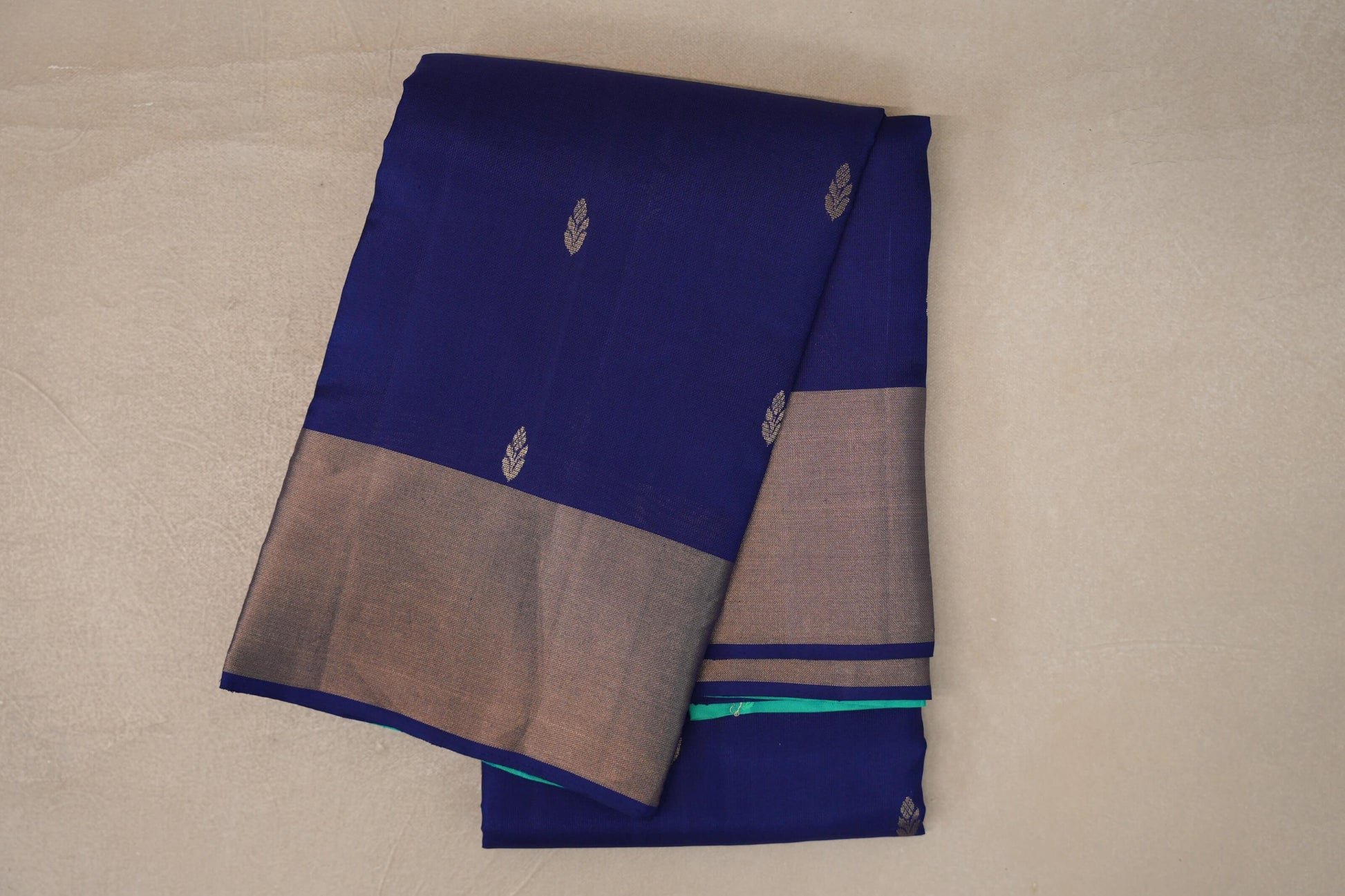 folded Deep Blue Light Weight Kanchipuram Silk Saree