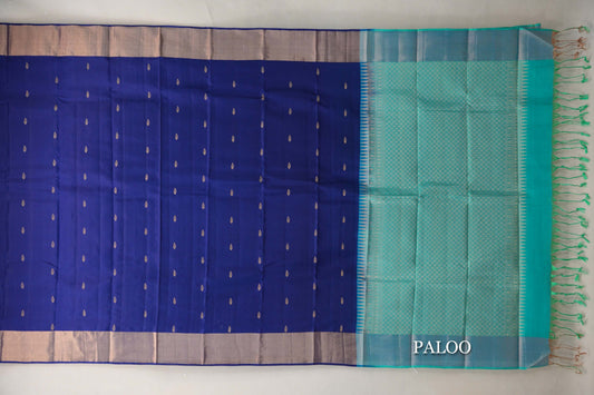 Deep Blue Light Weight Kanchipuram Silk Saree paloo