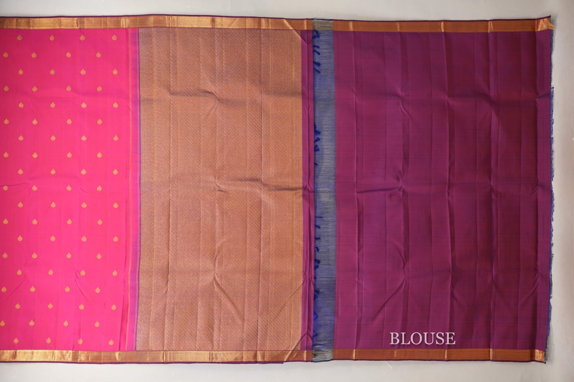Pink with Purple Borders Plant Based Kanjivaram Silk Saree blouse
