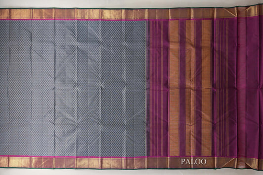 Grey with Magenta Borders Vintage Kanjivaram Silk Saree by Shreenivas Silks PSSR018887 - Parisera
