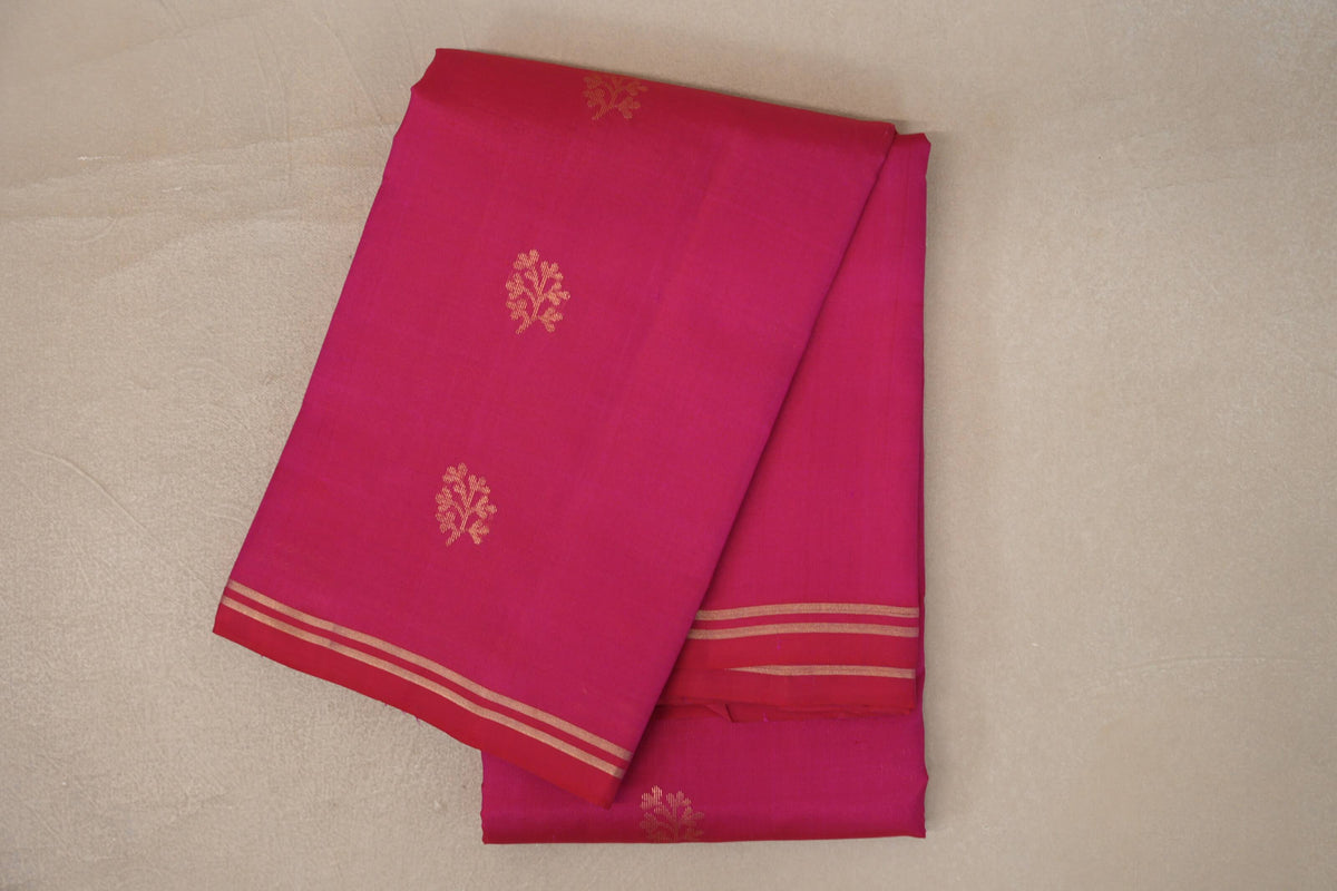 folded Bright Pink Light Weight Kanchipuram Silk Saree