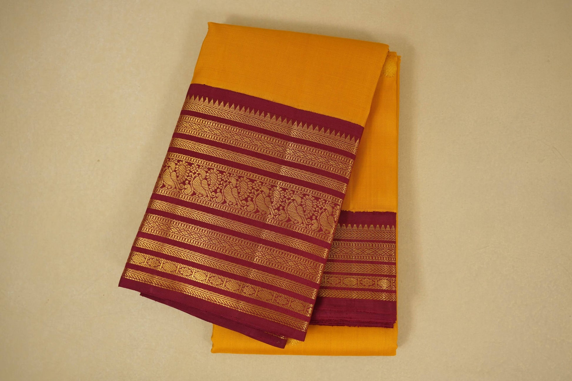 Mustard vintage kanjivaram silk saree