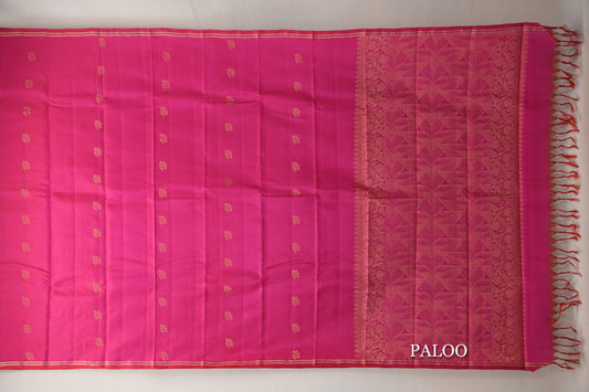 Bright Pink Light Weight Kanchipuram Silk Saree paloo