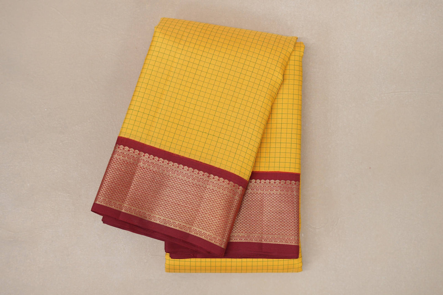 yellow Vintage Kanjivaram Silk Saree folded