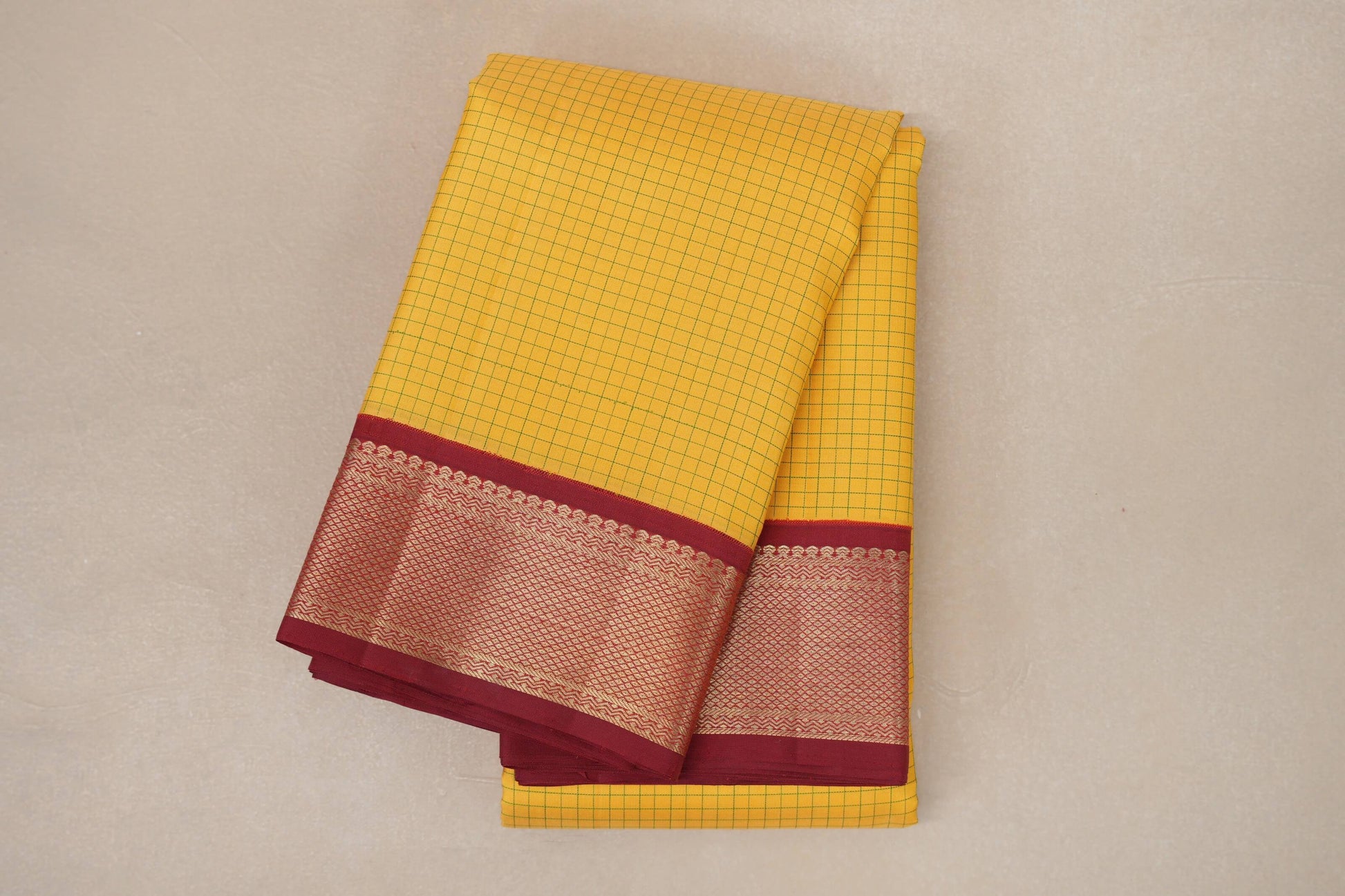 yellow Vintage Kanjivaram Silk Saree folded