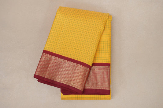 Yellow with Maroon Borders Vintage Kanjivaram Silk Saree by Shreenivas Silks PSSR018889 - Parisera