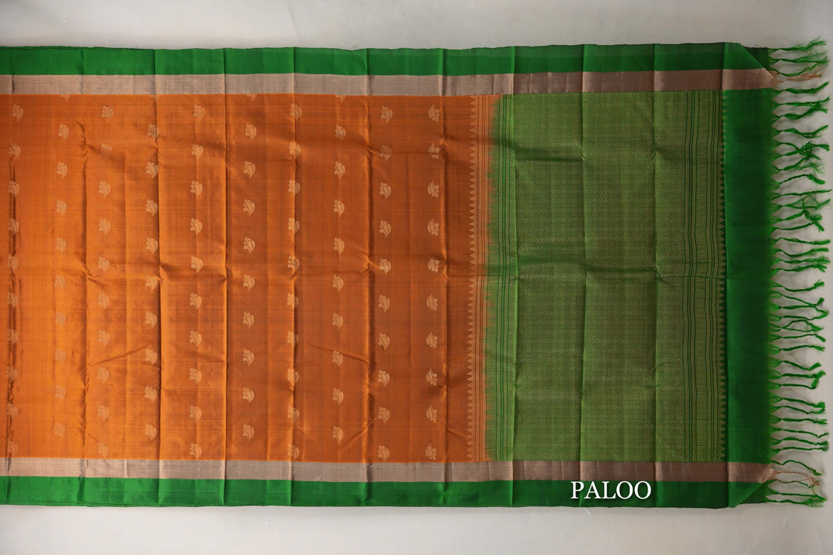 Bright Orange Light Weight Kanchipuram Silk Saree paloo