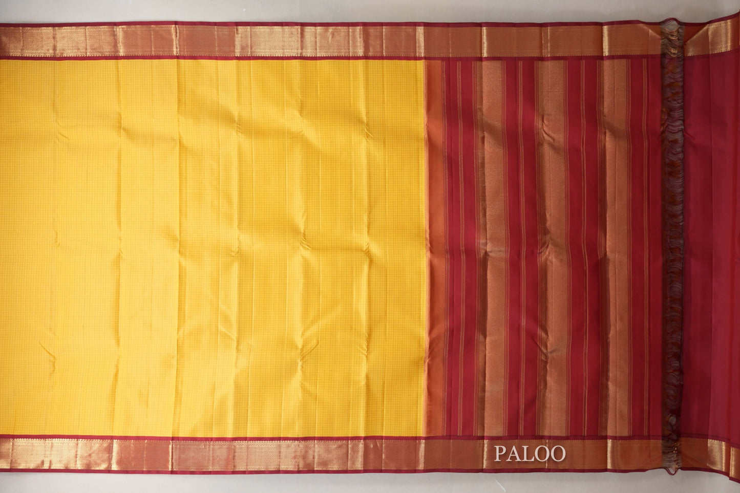 yellow Vintage Kanjivaram Silk Saree paloo