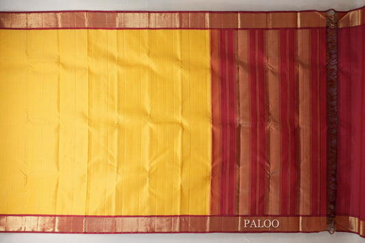 Yellow with Maroon Borders Vintage Kanjivaram Silk Saree by Shreenivas Silks PSSR018889 - Parisera