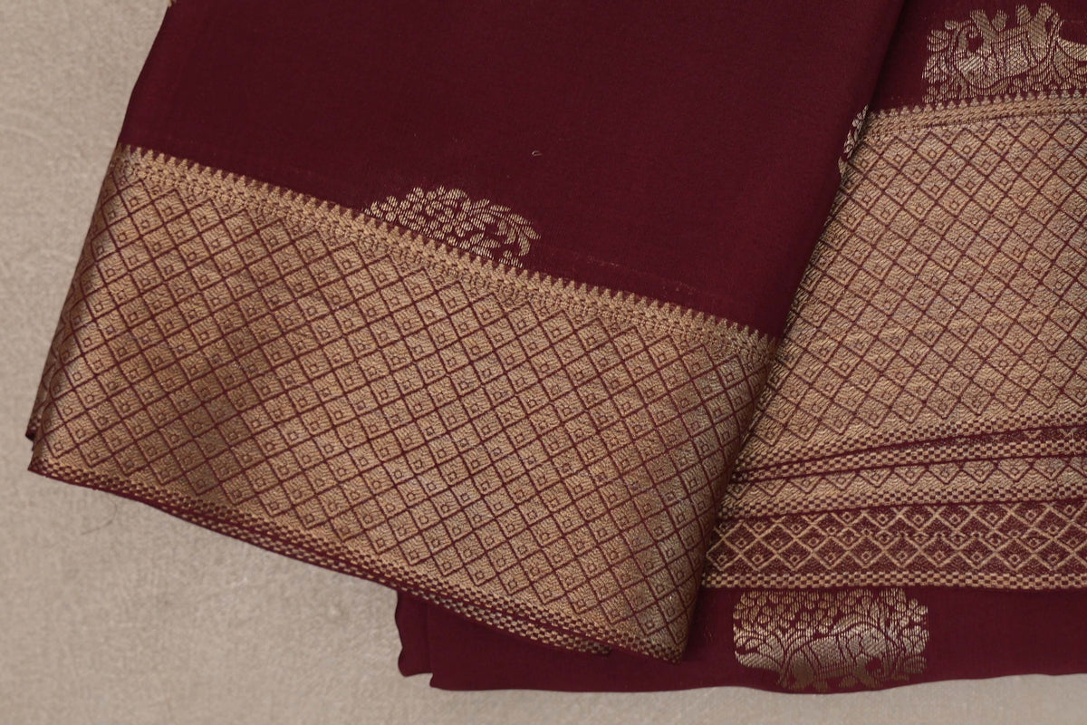Deep Maroon Mysore Silk Saree border zoom