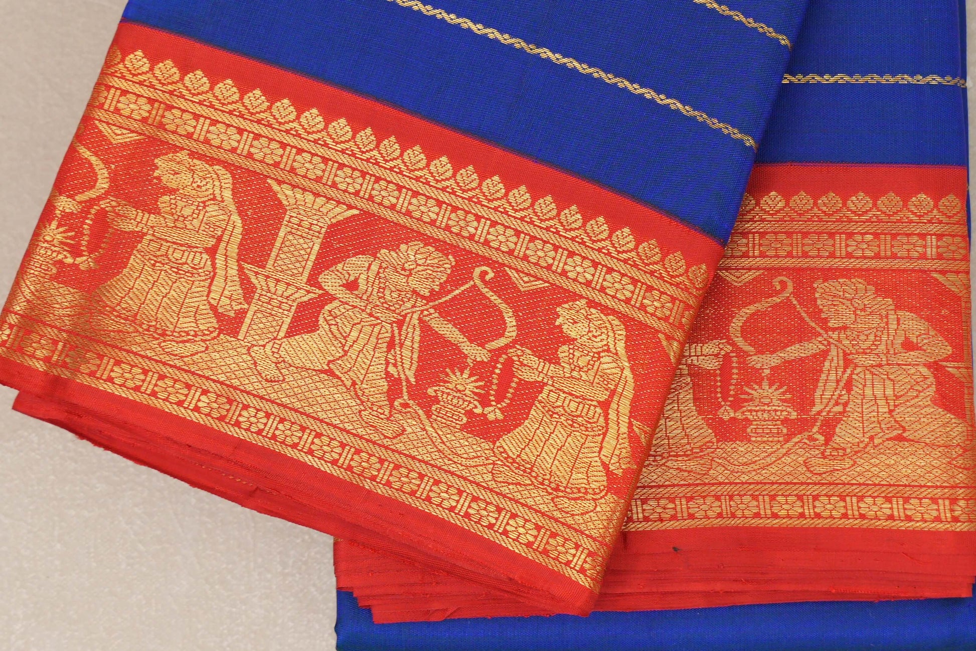 Peacock Blue Vintage Beldhary Kanjivaram Silk Saree border zoom
