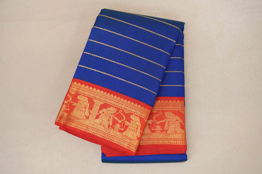 Peacock Blue Vintage Beldhary Kanjivaram Silk Saree folded 