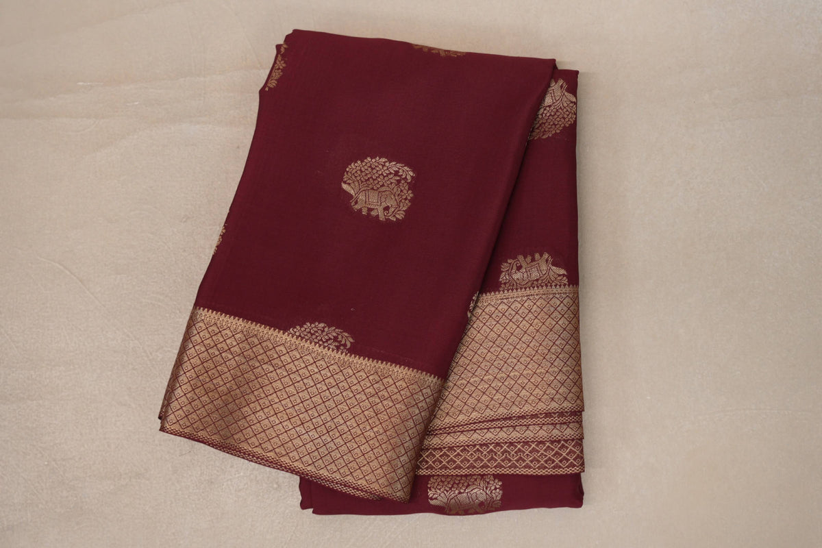 folded Deep Maroon Mysore Silk Saree