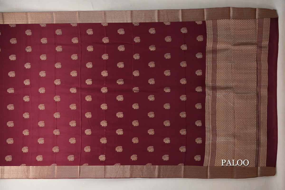 Deep Maroon Mysore Silk Saree paloo
