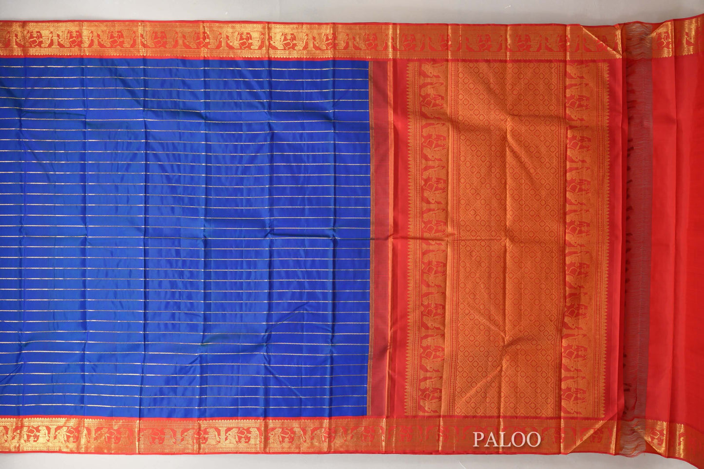 Peacock Blue Vintage Beldhary Kanjivaram Silk Saree paloo