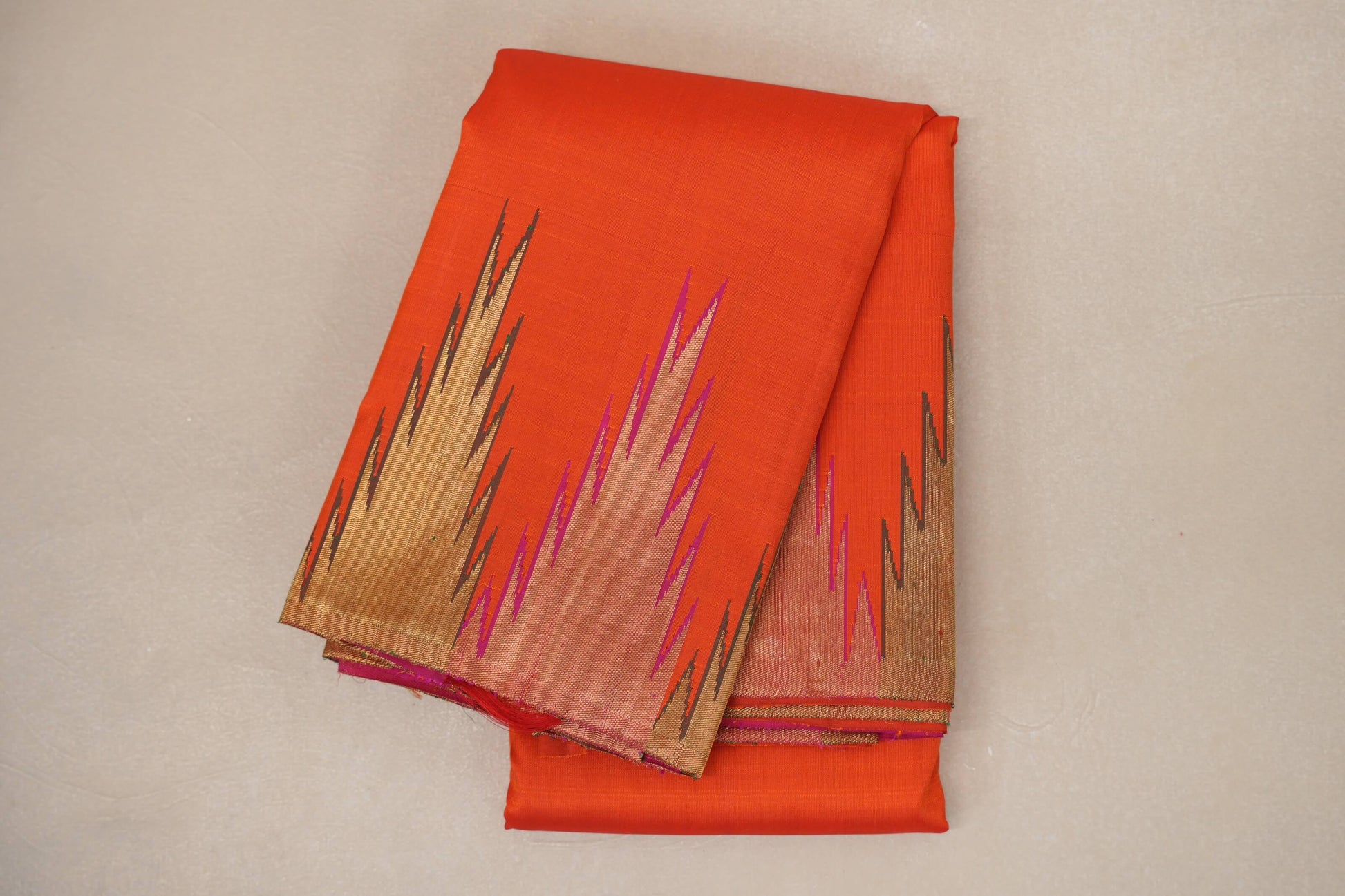 folded Orange Vintage Kanjivaram Silk Saree