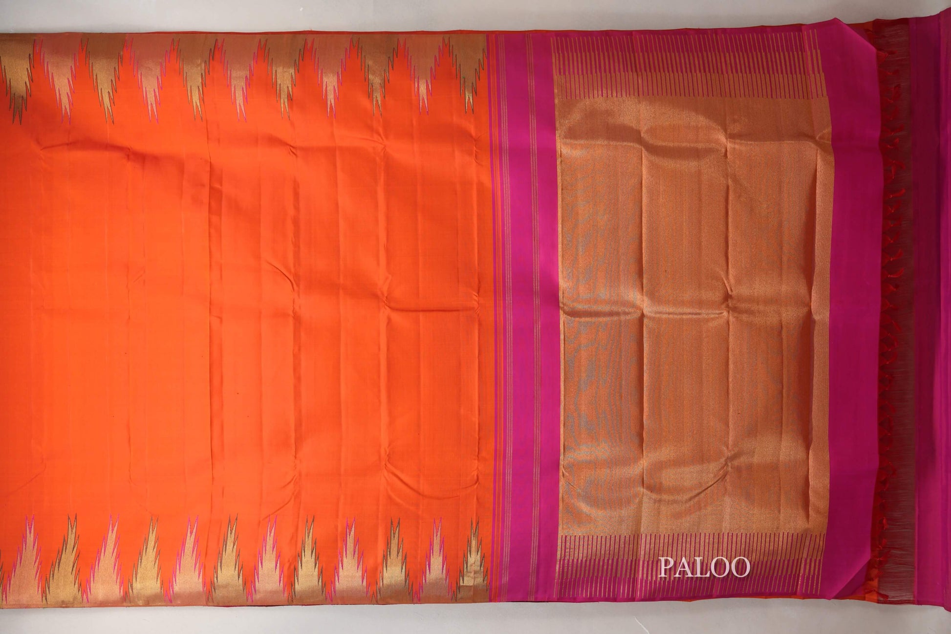 Orange Vintage Kanjivaram Silk Saree paloo