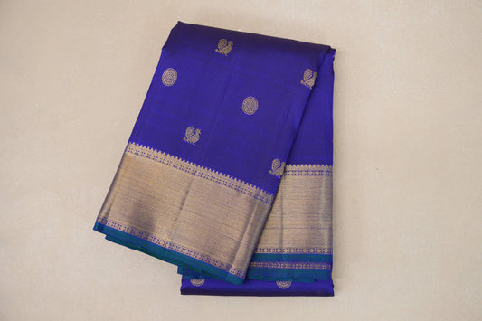 folded Ink Blue Heirloom Kanjivaram Silk Saree