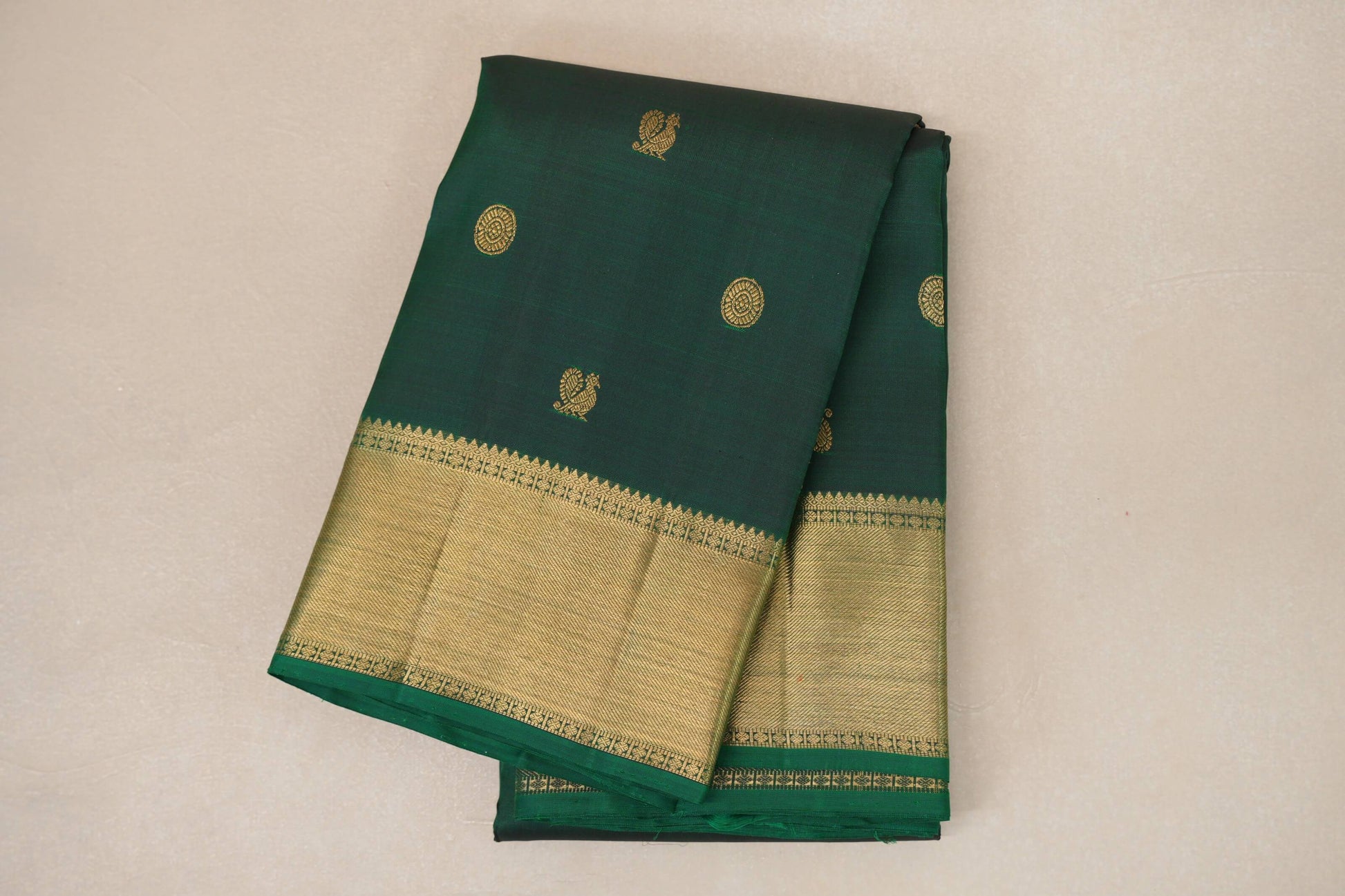 Bottle Green Heirloom Kanjivaram Silk Saree  folded 