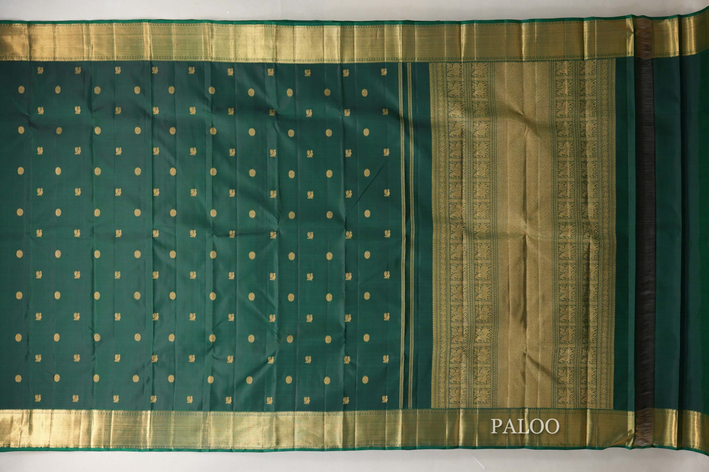 Bottle Green Heirloom Kanjivaram Silk Saree paloo