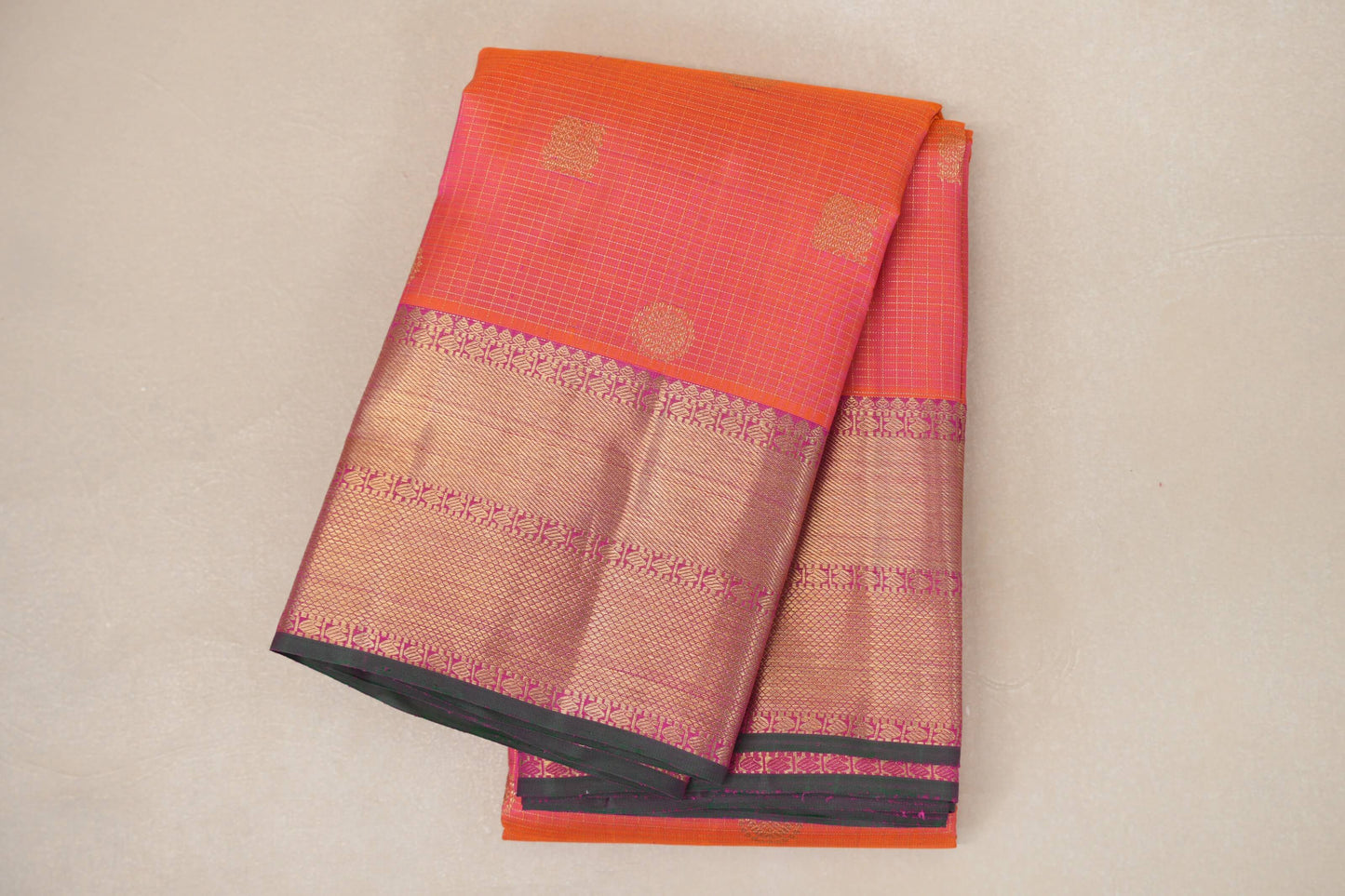 folded Pinkish Orange Heirloom Kanjivaram Silk Saree