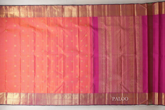 Pinkish Orange Heirloom Kanjivaram Silk Saree paloo