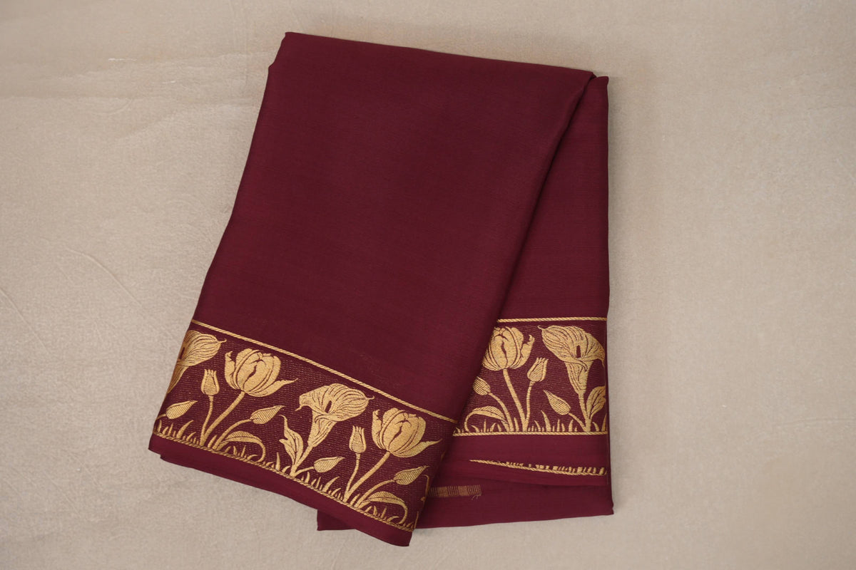folded Reddish Maroon Mysore Silk Saree