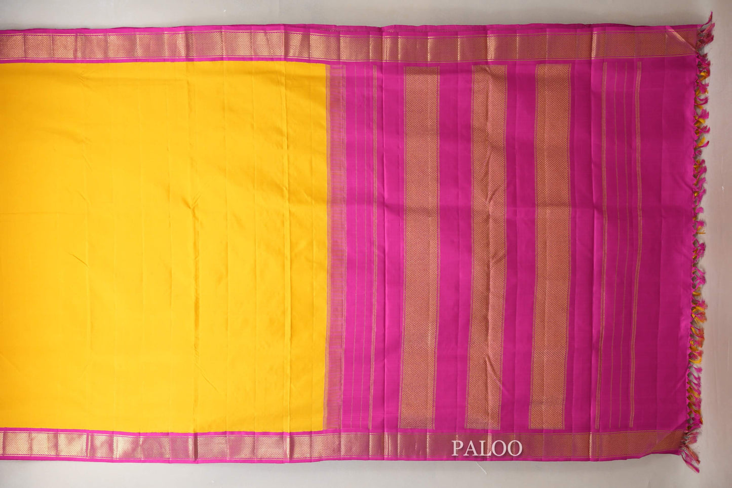 lemon yellow  Ten Yards Silk Saree  paloo