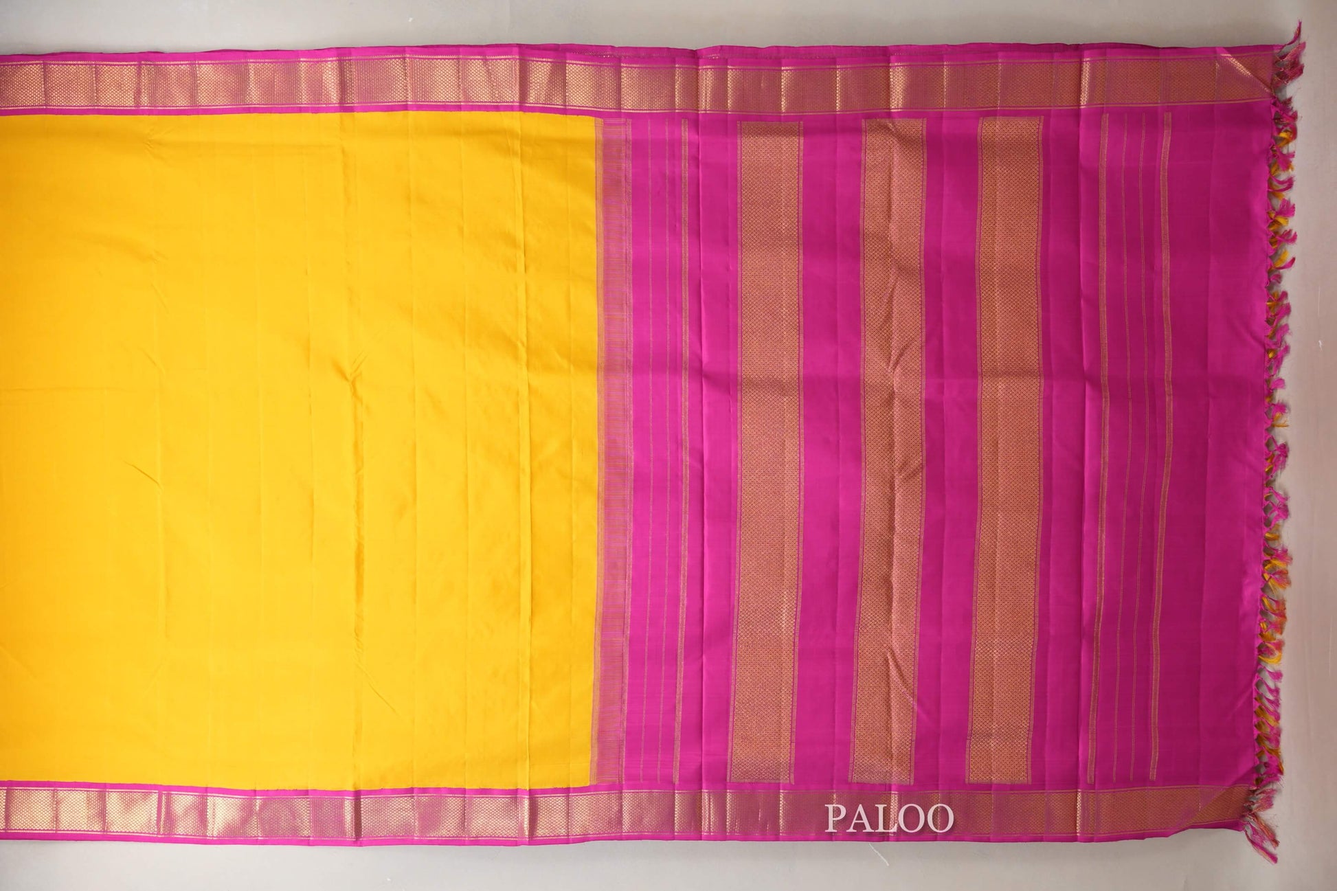 lemon yellow  Ten Yards Silk Saree  paloo